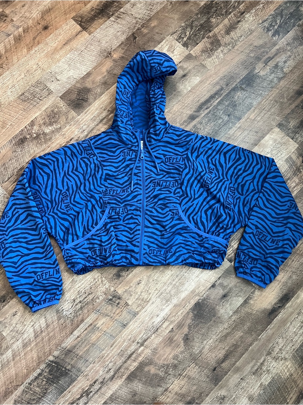 aerie Blue Zebra-Print Windbreaker Jacket